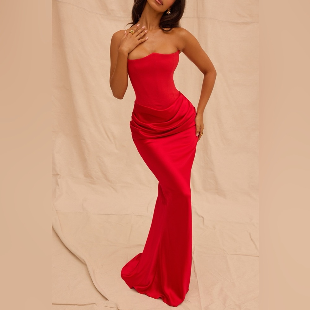 House of CB Vibrant Red Strapless Dress